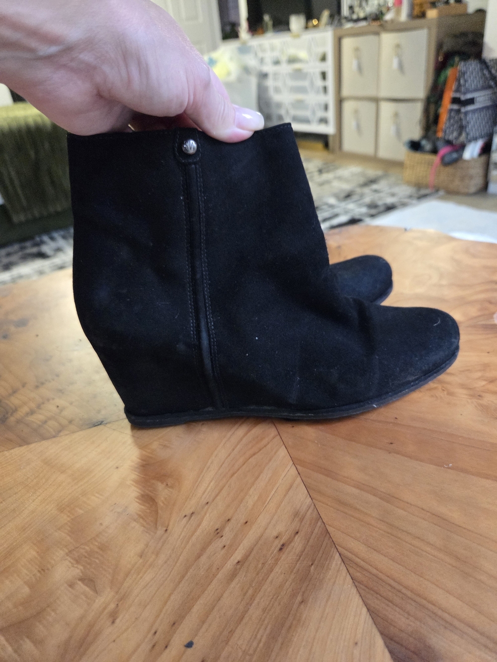 Stuart Weitzman Black Suede Wedge Booties